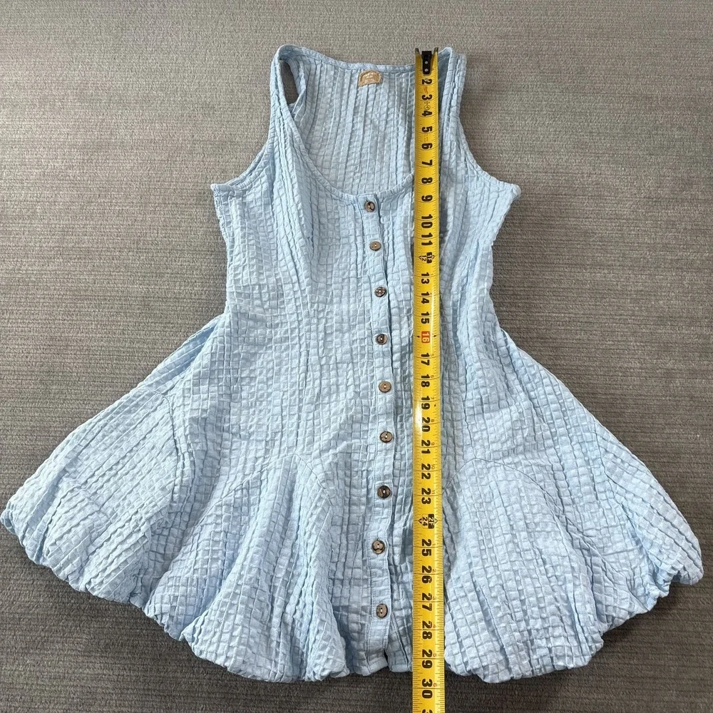 Free People Free-est Mini Dress Women XS Light Blue Emilia Pucker Checkered